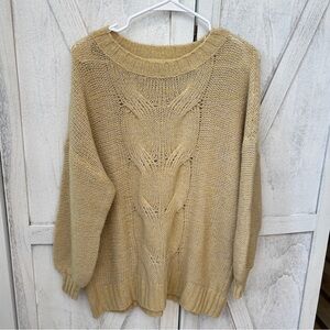 Aerie Cable Knit Wool Blend Sweater Women’s Medium Tan Oversized